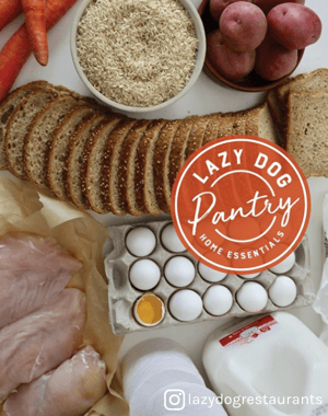 pantry boxes from lazy dog restaurant during coronavirus crisis