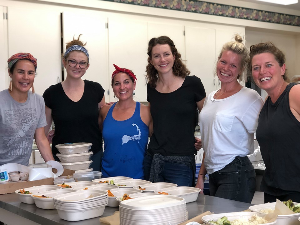 the cape wellness collaborative team in cape cod massachusetts preparing meals to deliver to cancer patients during the covid-19 crisis